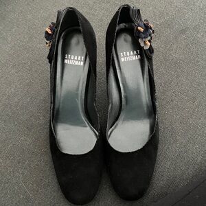 Stuart Weitzman Black Heels with Floral Detail